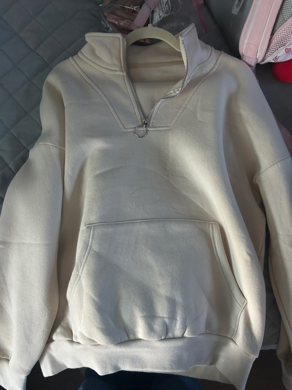 Cream Half-Zip Pullover Hoodie and matching Sweatpants